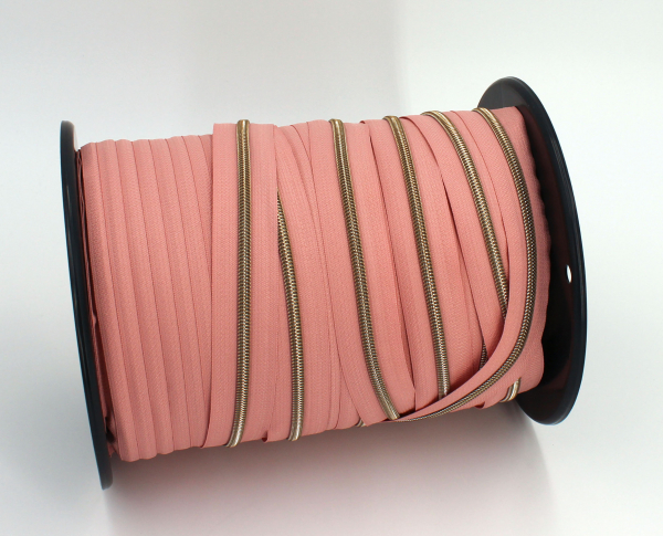 Endlosreißverschluss metallisiert dusty rose/ messing-antik (1m)